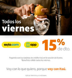 Ofertas de Viernes de Licores ITAÚ - 15% Descuento en Licores Éxito 