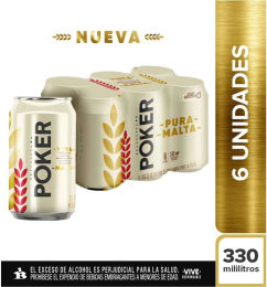 Ofertas de Cerveza Poker pura malta lata x 6 und x 330 ml