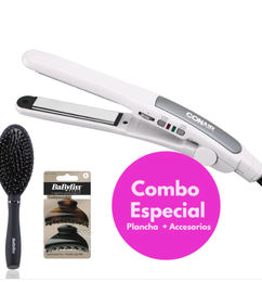 Ofertas de COMBO PARA EL CABELLO -  Plancha Alisadora Cerámica + Cepillo Ovalado + Caimanes