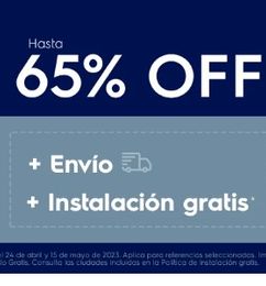 Ofertas de 65% OFF + ENVÍO + INSTALACIÓN GRATIS 