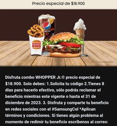 Ofertas de COMBO BURGER KING A USUARIOS SAMSUNG 