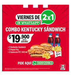 Ofertas de Viernes de 2x1 en combo kentucky sandwich de KFC