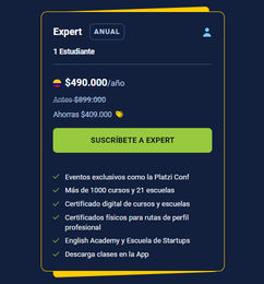 Ofertas de Precio especial en el Plan Expert de Platzi a precio especial por BlackFirday