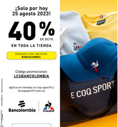 Ofertas de 40% dcto Le Coq Sportif en toda la tienda  pagando con Bancolombia 