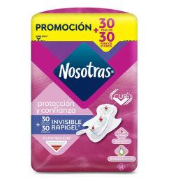 Ofertas de Toallas higiénicas Nosotras rapigel x30und + Pañitos Íntimos x 30und