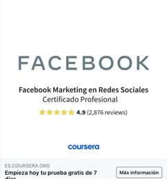 Ofertas de Curso en Facebook Marketing en Redes Sociales - Coursera