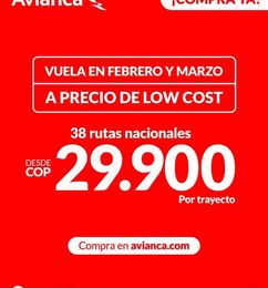 Ofertas de Vuela en febrero y marzo con Avianca desde $29.900