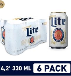 Ofertas de CERVEZA MILLER LITE SIX PACK LATA 330ML