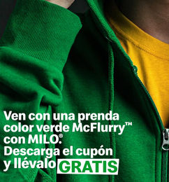 Ofertas de ¡Día de la Felicidad! McFlurry™️️️ Gratis con Verde McFlurry™️️️ con MILO®️ 💚