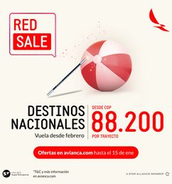 Ofertas de RED SALE AVIANCA Vuelos nacionales desde $88.200 Un trayecto