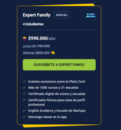 Ofertas de Plan Expert Family de Platzi a precio especial por BlackFriday