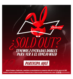 Ofertas de Ve al concierto de Bud-Bunny con Budweiser el 20 de Noviembre