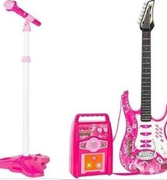 Ofertas de Juguete Guitarra Eléctrica Con Amplificador Micrófono rosa