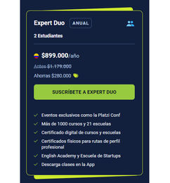 Ofertas de Descuento en suscripción Expert Family para 4 personas de Platzi