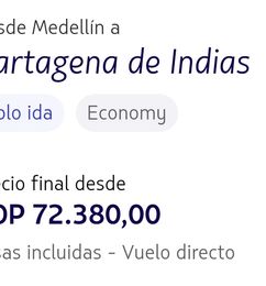 Ofertas de Vuelos a cartagena desde $72380