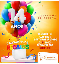 Ofertas de Participa por un bono de $1'000.000 pesos en el sorteo del CC Campanario por aniversario