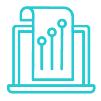 Data graphics on a piece of paper coming from a laptop