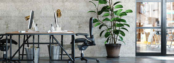 Desks in industrial coworking space