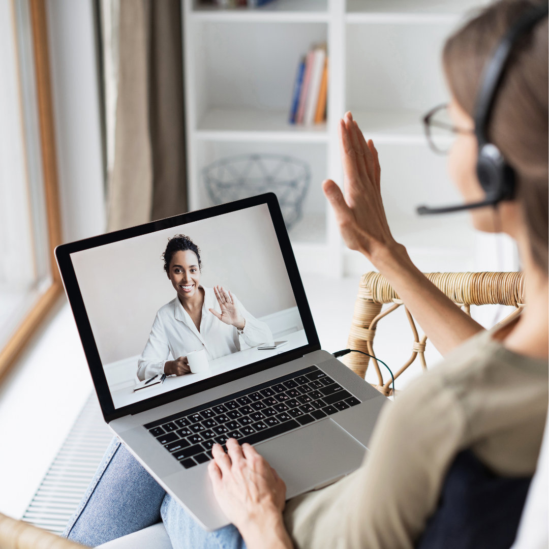 a woman in virtual office setup