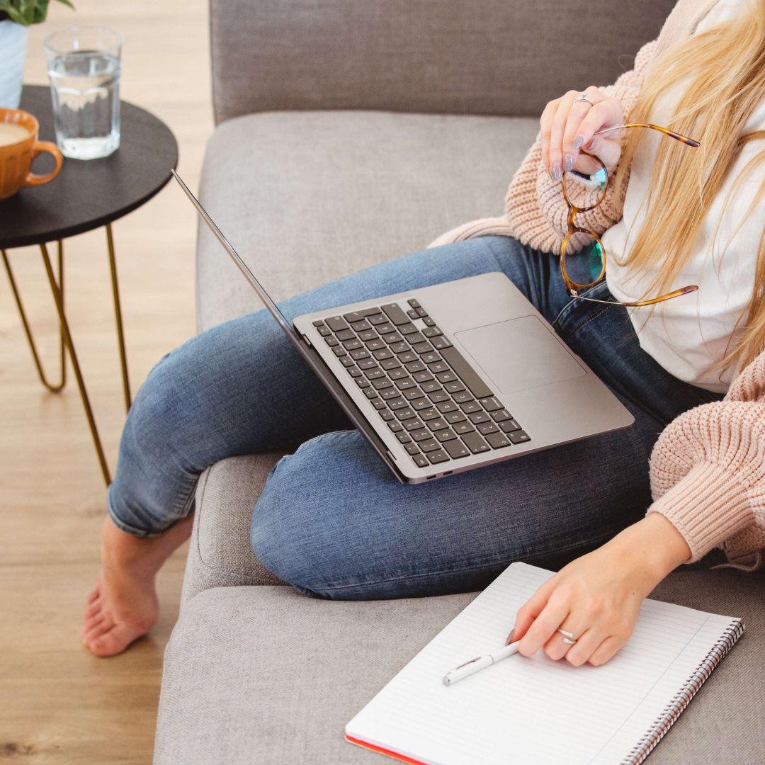 a woman in a work from home setup