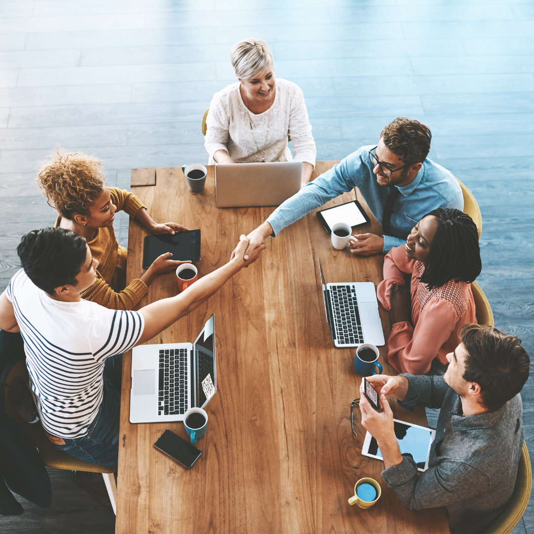 employees interacting in a coworking space