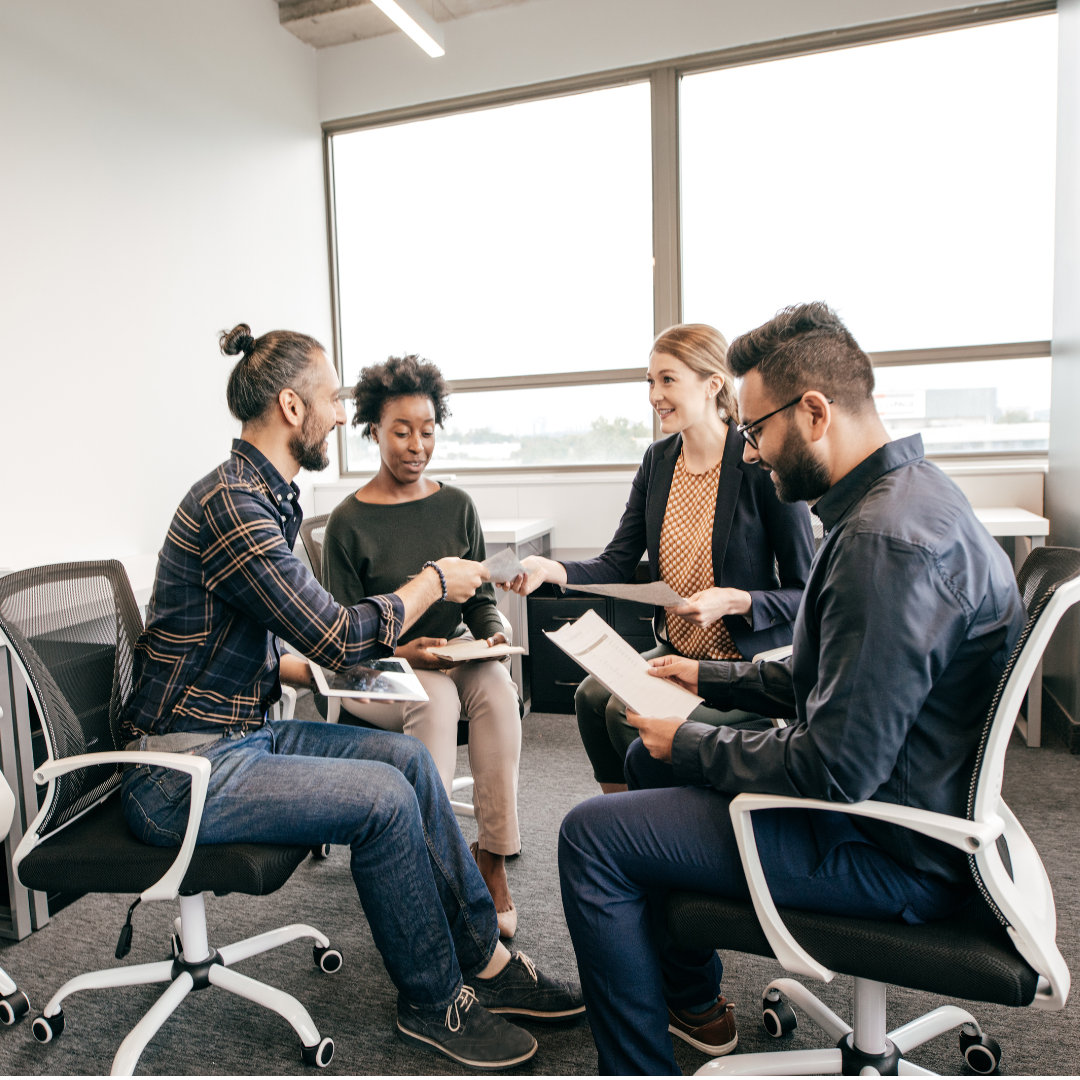 employees in a flexible coworking workspace