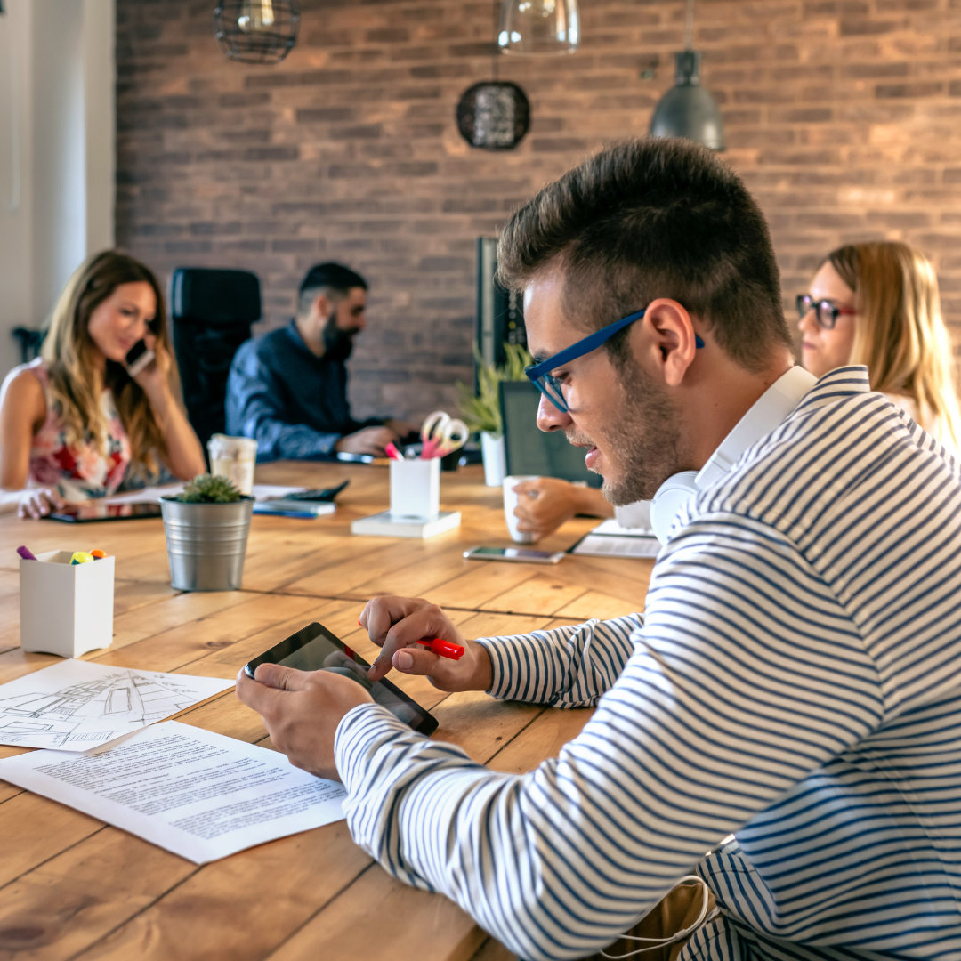 employees in a modern workspace