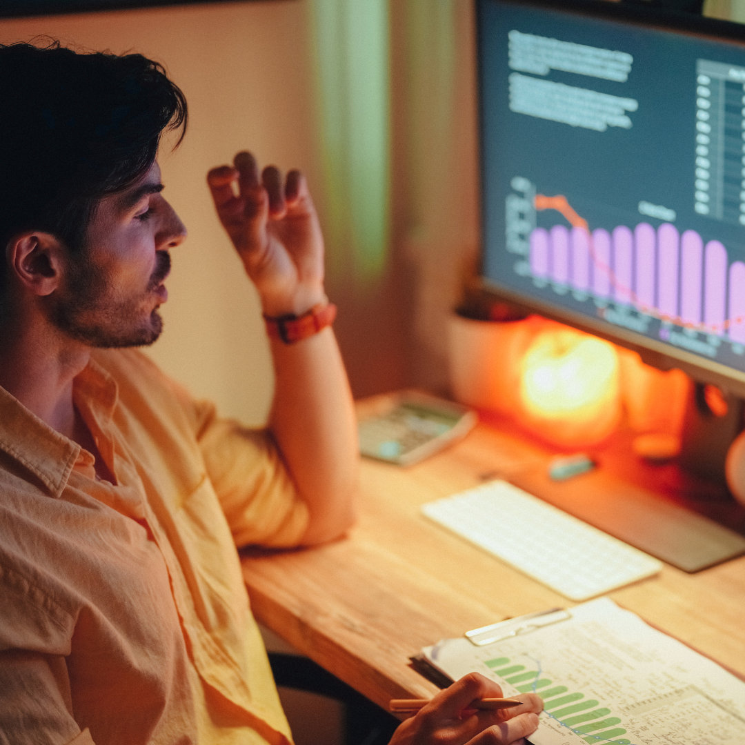 a man in a virtual office setup