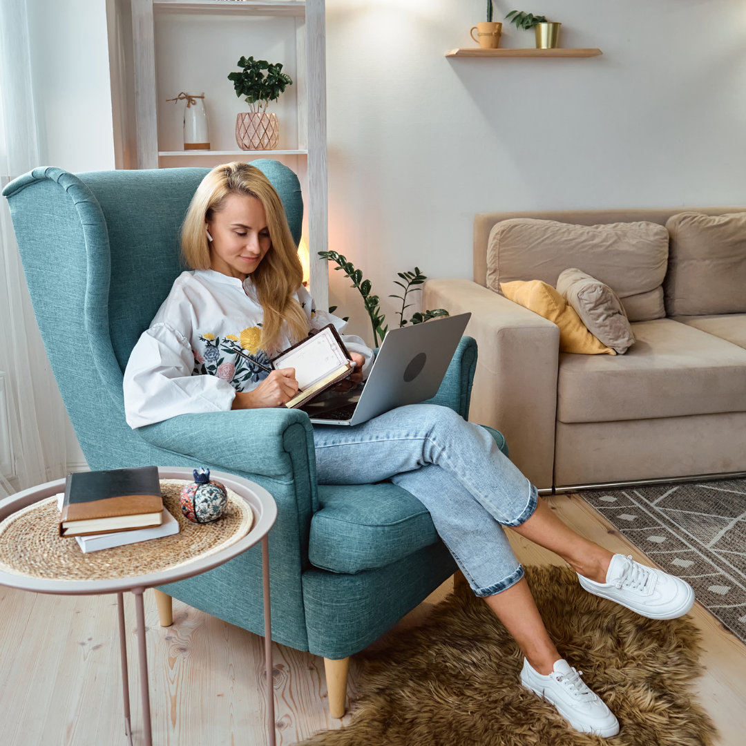 a lady working at home