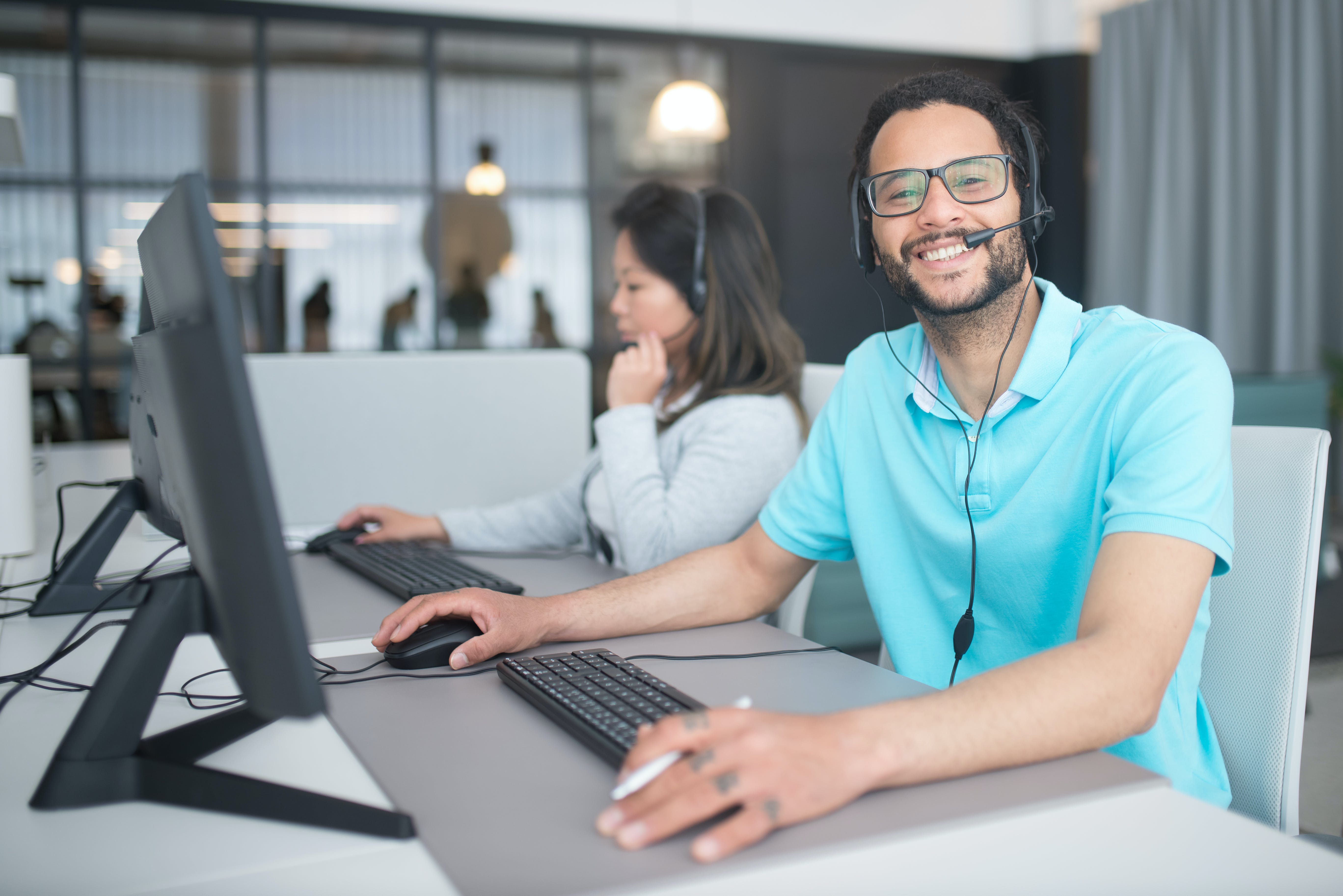 A man working in serviced office