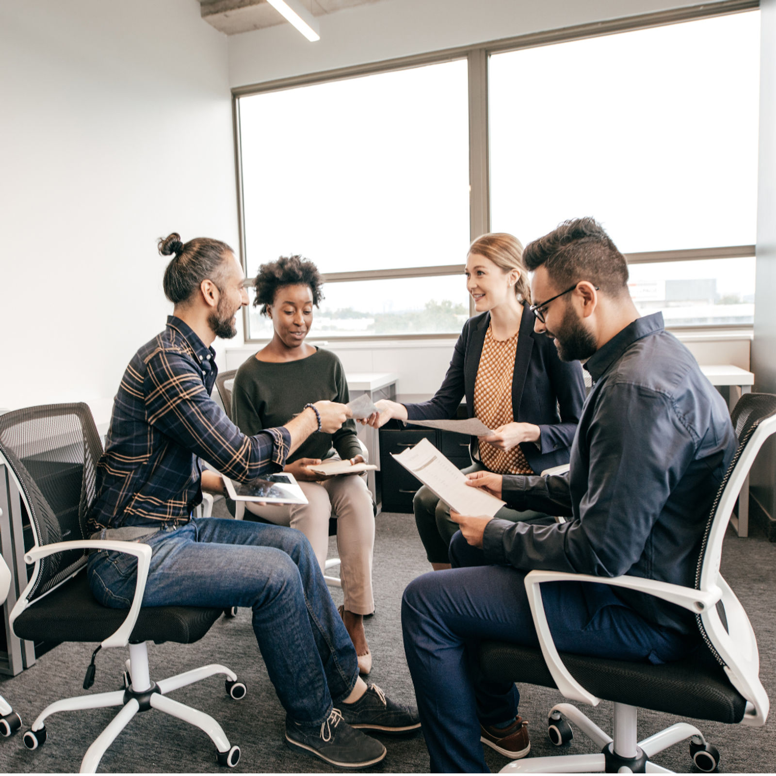 employees in a flexible coworking workspace