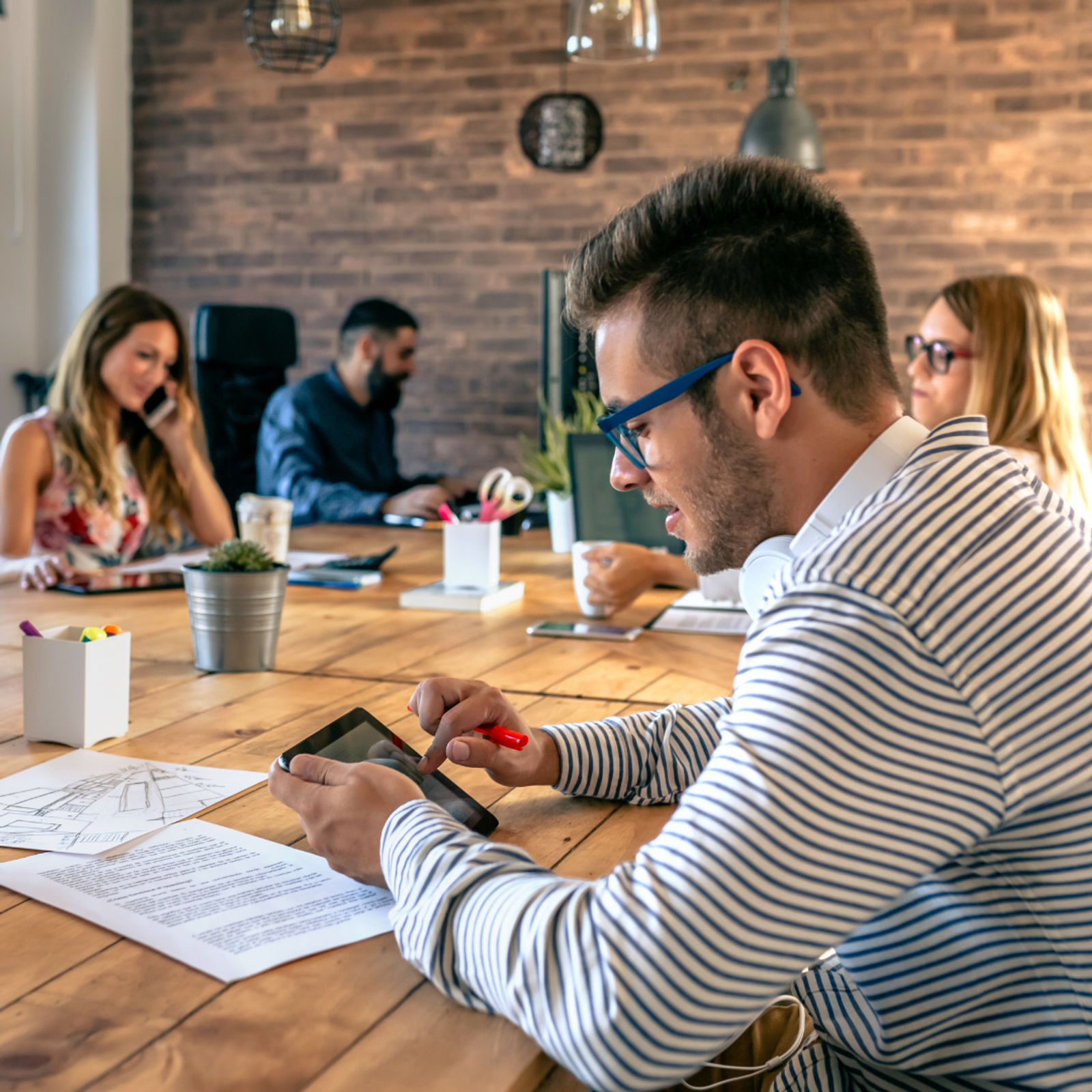 employees in a modern workspace
