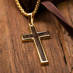 Ebenholz-Gold-Kreuz-Halskette