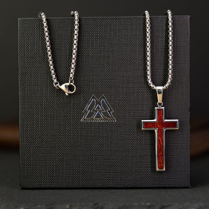 Halskette mit Kreuz aus Palisander-Silber