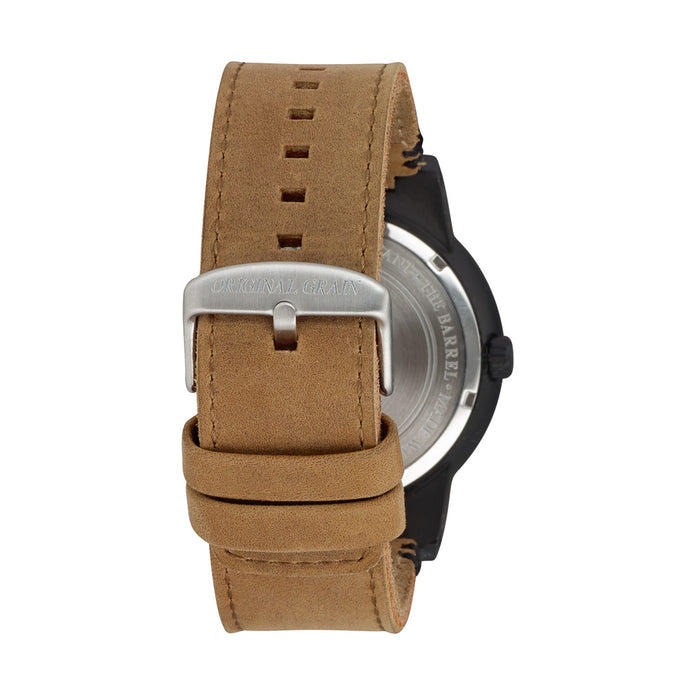 Maple Wood Brown Leather Strap Barrel 47mm