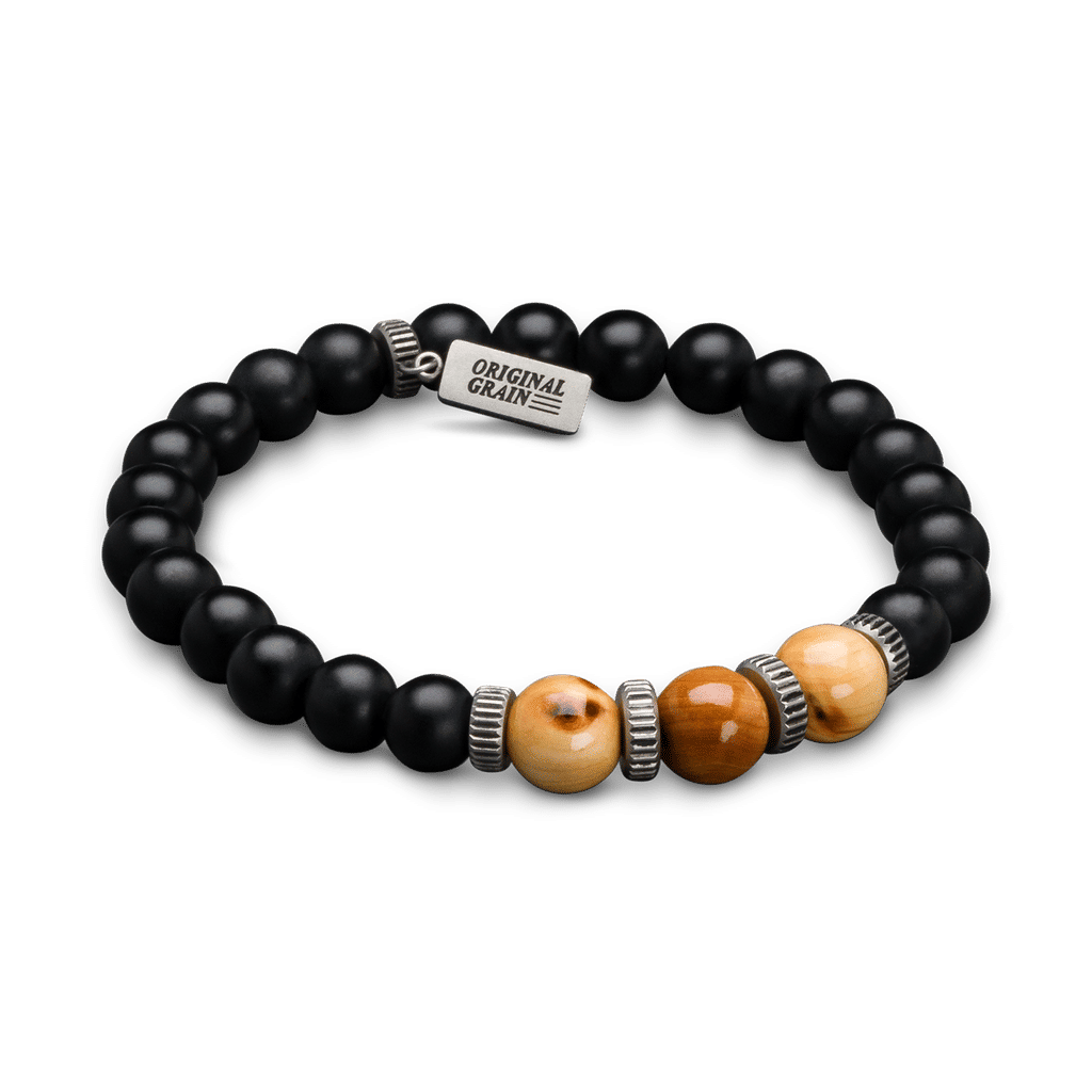 Burlwood Black Onyx Crown Bracelet 8mm Original Grain Burlwood Black Onyx Crown Bracelet 8mm
