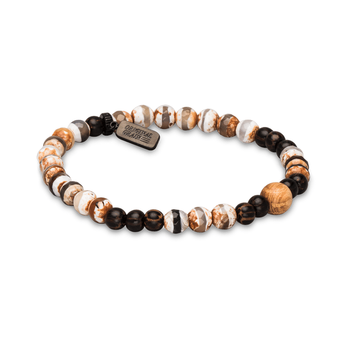 Tibetan Agate & Whiskey Wood Bracelet