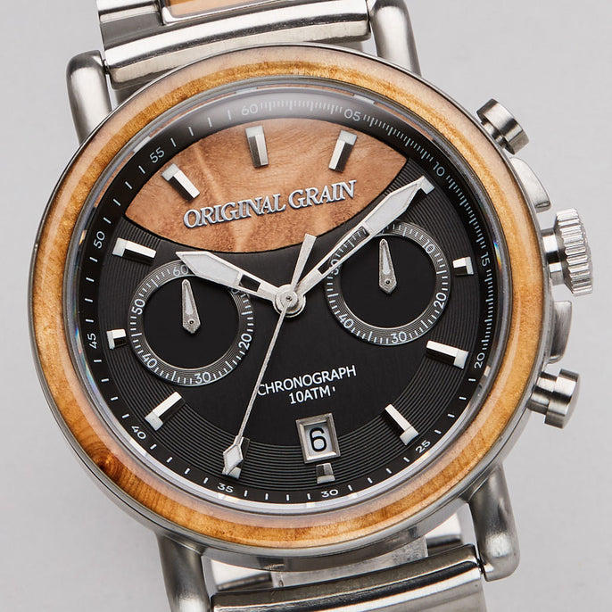 Burlwood Silver Chrono 44-mm-Uhr + Ring-Paket