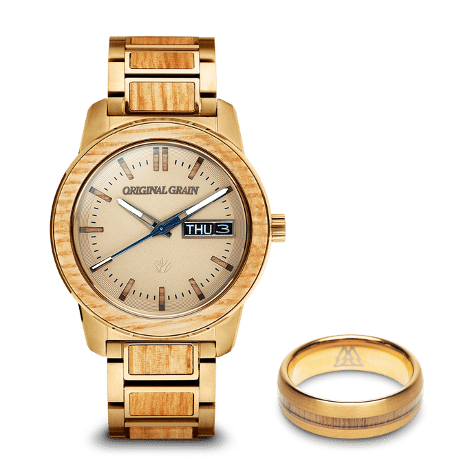 Tequila Añejo Gold Barrel 42 mm Uhr + Ring-Paket