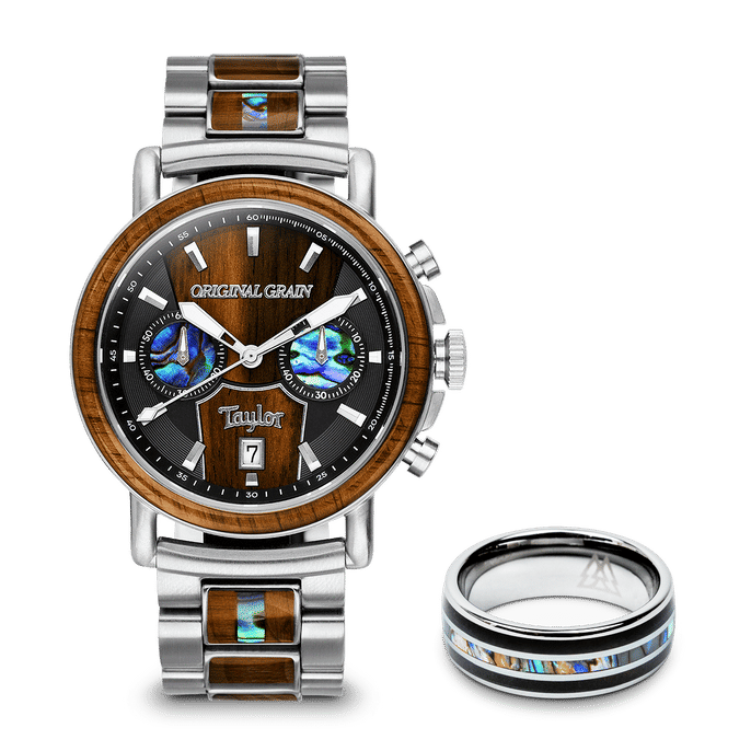 Taylor Guitar Chrono 44mm Watch + Ring Bundle
