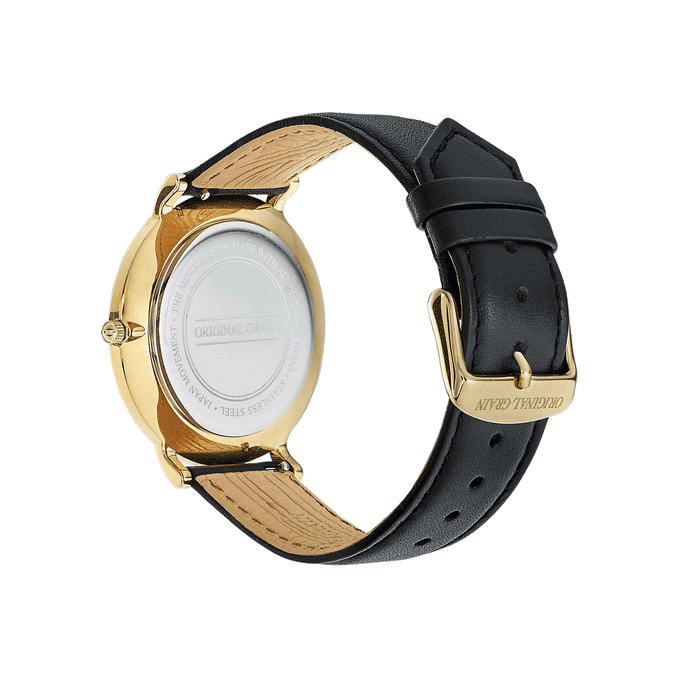Ebony Gold Minimalist with White Dial 40mm Black Leather Strap