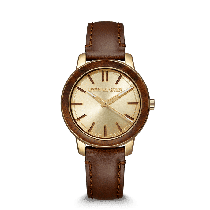 Ebenholzgoldfarbener Damen-Lederschaft 36 mm