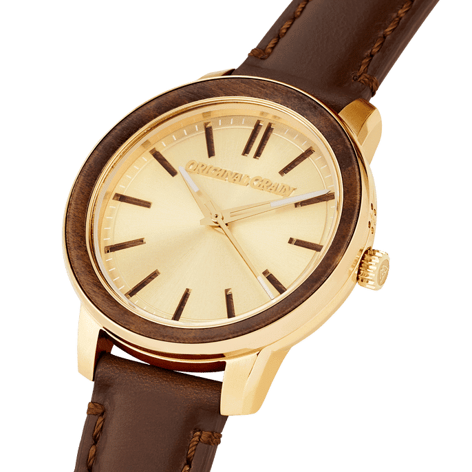 Ebenholzgoldfarbener Damen-Lederschaft 36 mm