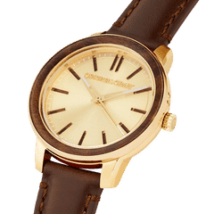 Ebenholzgoldfarbener Damen-Lederschaft 36 mm