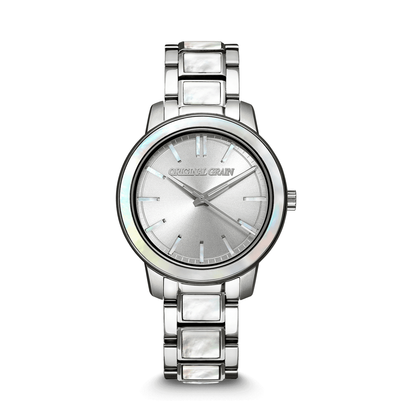 Perlmutt-Silber Damen Barrel 36mm