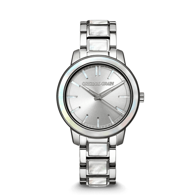 Perlmutt-Silber Damen Barrel 36mm