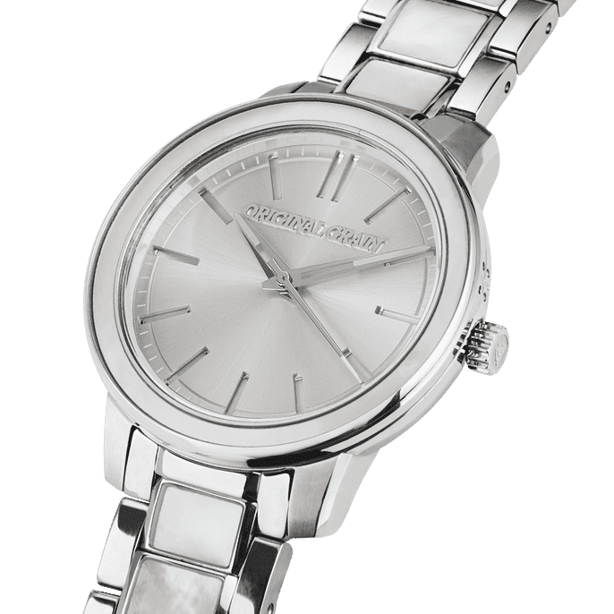 Perlmutt-Silber Damen Barrel 36mm