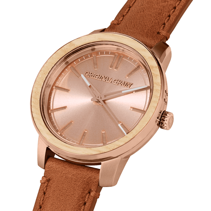 Whiskey Rose Gold Damen Leder Barrel 36mm