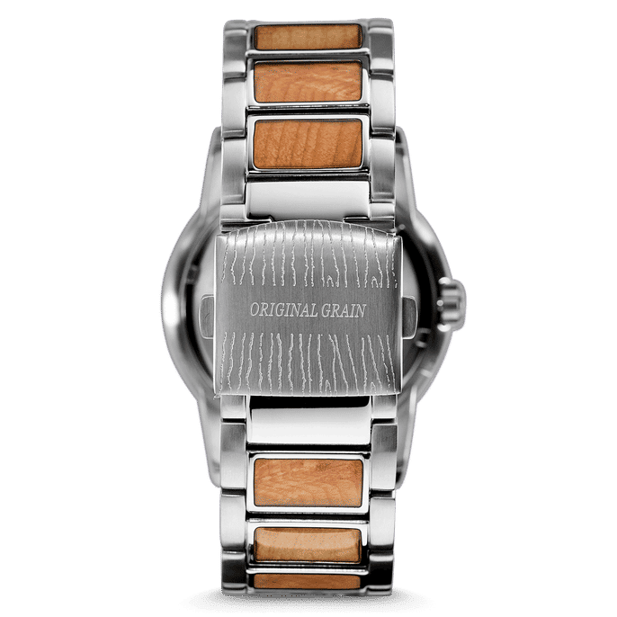 Back of Burlwood Silver Barrel 42mm by Original Grain