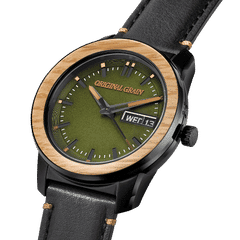 Oak Black Leather Womens Barrel Leather 42mm